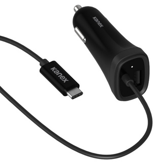 Kanex USB-C Cargador Coche, 1.2m, Negro