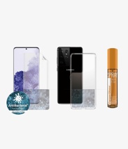 Bundle P.P Samsung Galaxy S21 Ultra Hygiene Pack TPU con huella + 30ml Spray + funda trans